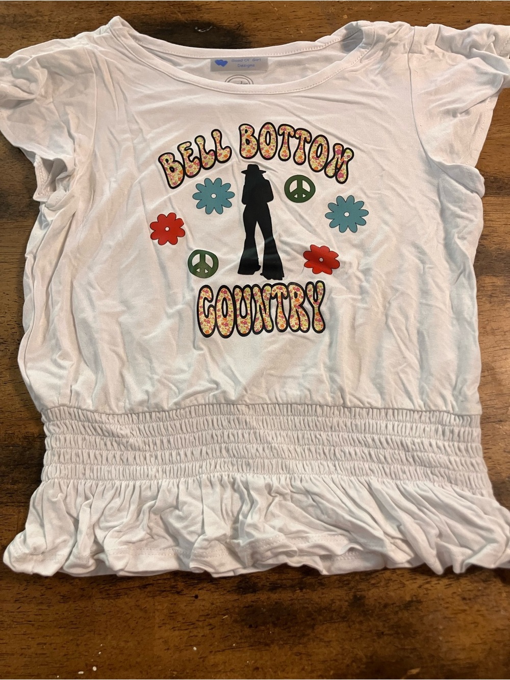 wonder nation White Graphic 'Bell Bottom Country' Smocked Crop Top